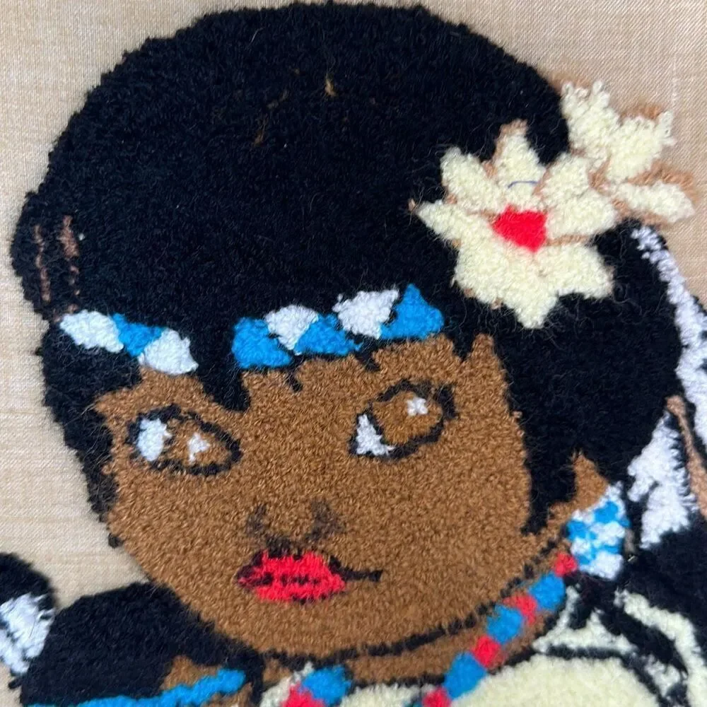 Vintage Punch Needle Native American Girl with Child‎ Framed Picture